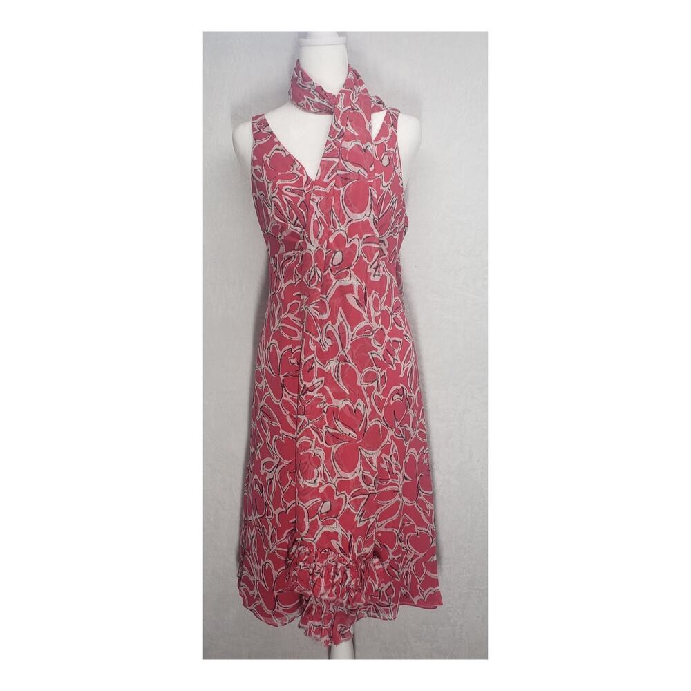 Worth New York Silk Floral Dress Set Sz 12 Old Money Regencycore Scarf